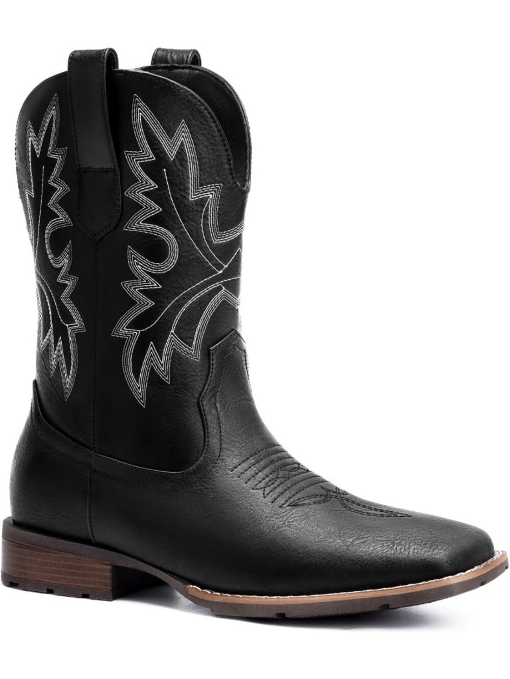 Stylish Western Cowboy Boots for Men - Embroidered Slip-On Square Toe, Chunky